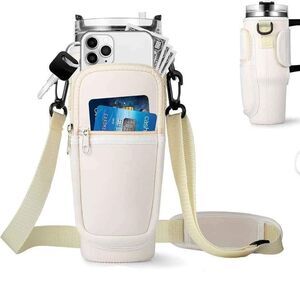 NEW Stanley 40oz Tumbler Carrier Bag w/Phone Pocket/Adjustable Strap (White)